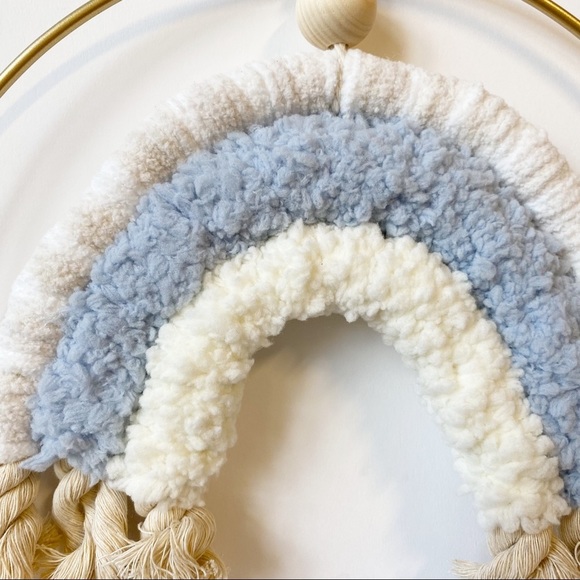 Rainbow Pom Pom Baby Nursery Wreath Blue Handmade - Picture 4 of 4